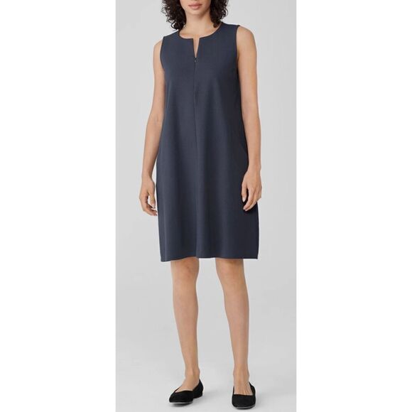 Eileen Fisher Dress Size Small Black Knee Length Easy Fit Front Zip - Picture 10 of 10